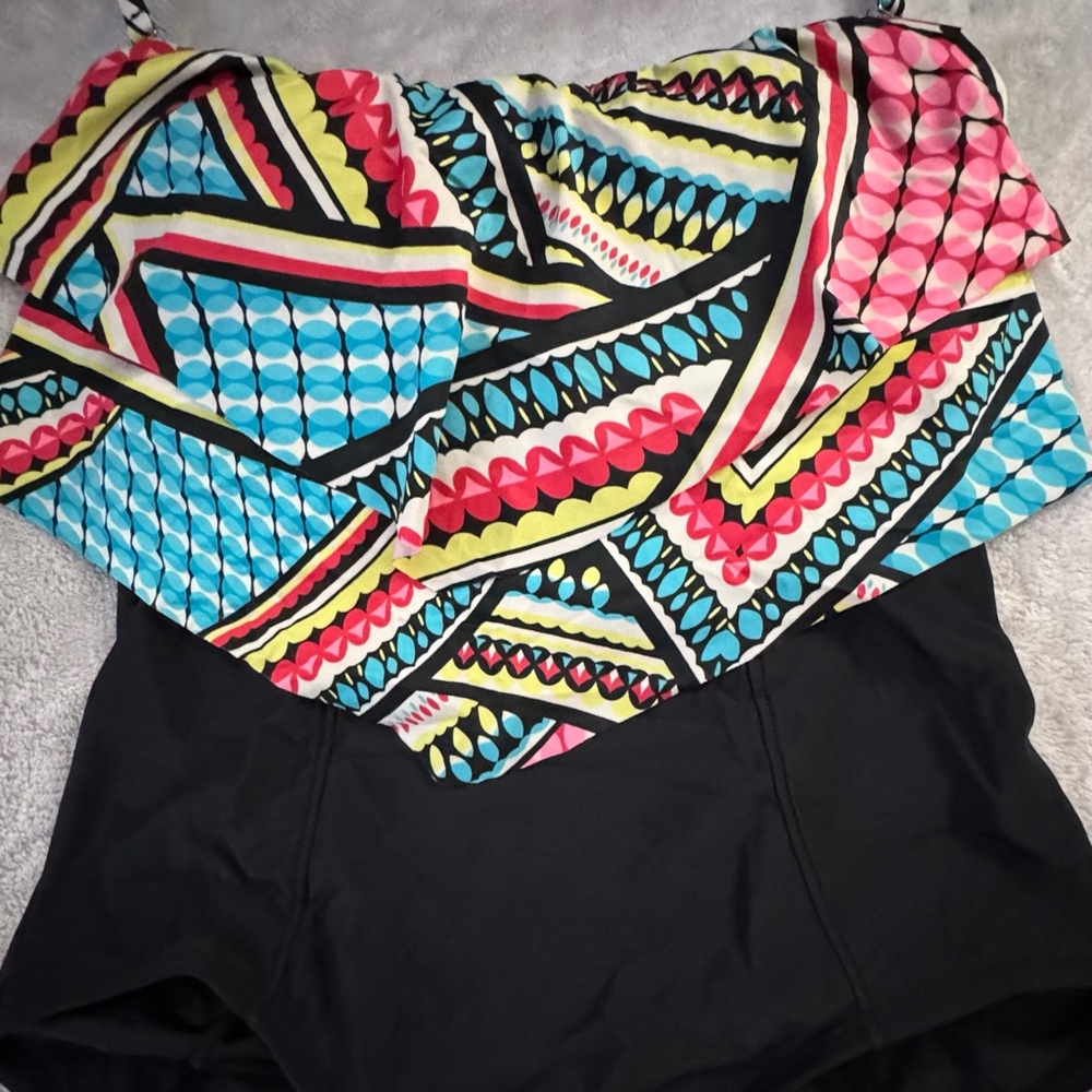 Red and Blue One Piece Swimwear with Vibrant Design